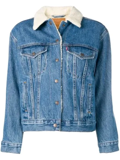 Levi's Faux Shearling Crop Denim Jacket In Blue