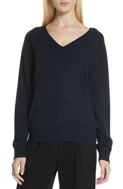 Vince Weekend V-neck Cashmere Pullover Sweater In Black