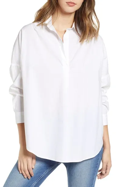 French Connection Rhodes Oversize V-neck Poplin Shirt In Black