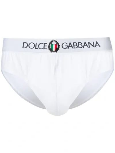 Dolce & Gabbana Elastic Waist Logo Briefs In Bianco Ottico