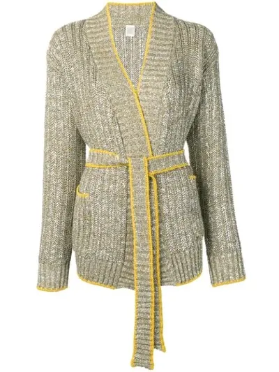 Eleventy Metallic Tie Front Cardigan In Silver