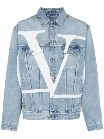 Valentino Maxi Vlogo Detail Denim Jacket In Blue