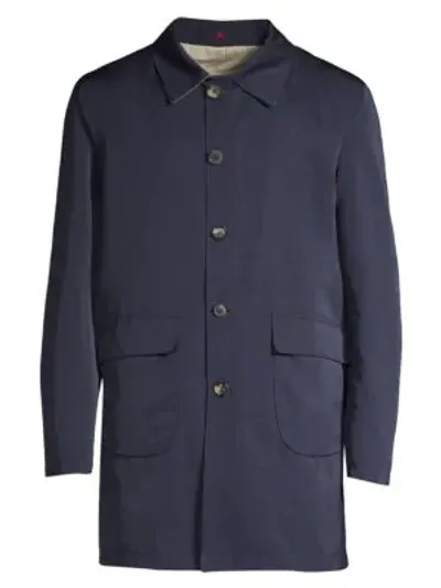 Isaia Single-breasted Trench Coat In Navy