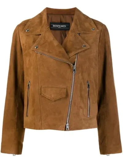 Simonetta Ravizza Tan Suede Leather Jacket With Fringes In Brown