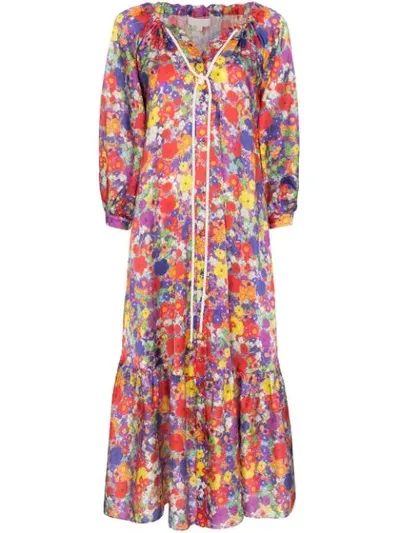 Borgo De Nor Natalia Floral-print Silk-blend Midi Dress In Purple