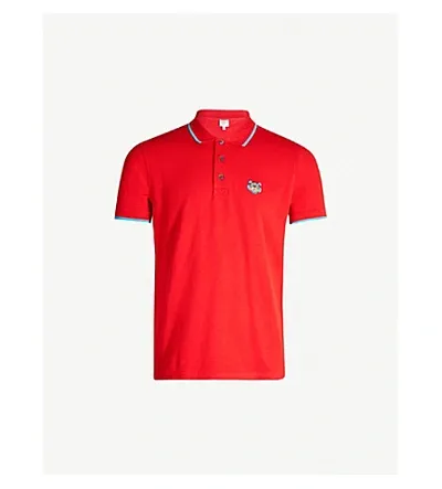 Kenzo Tiger-embroidered Cotton-piqué Polo Shirt In Red