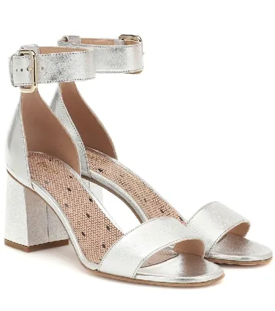 Redv Red (v) Leather Block Heel Sandals In Metallic