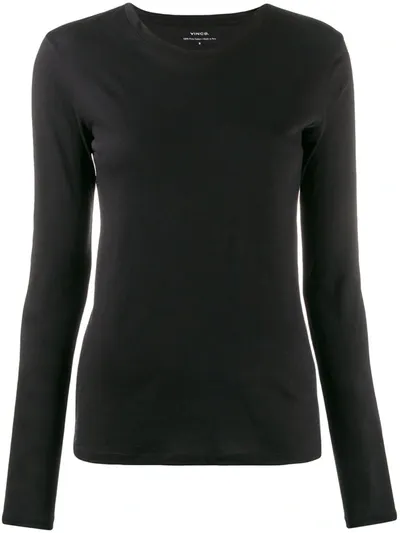 Vince Essential Long-sleeve Crewneck Tee In Black