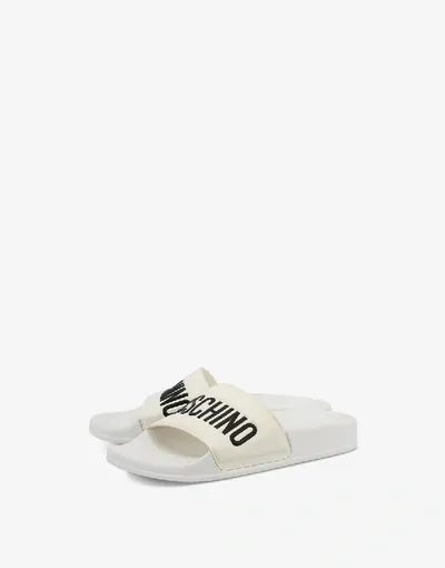 Moschino White Rubber Logo Slides