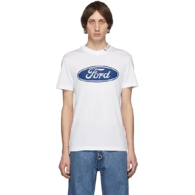 Versace Ford Logo Taylor Fitted Cotton T-shirt In White