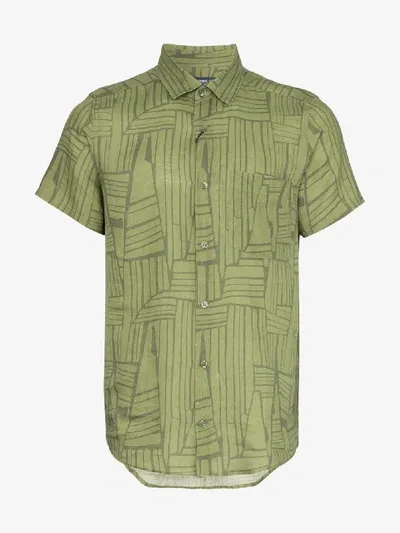 Frescobol Carioca Printed Linen Button-up Shirt In Green