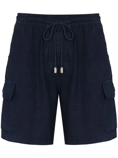 Vilebrequin Logo-patch Drawstring-waist Linen Shorts In Blue