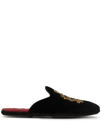 Dolce & Gabbana Velvet Open-back Slippers With Cross Embroidery In Black