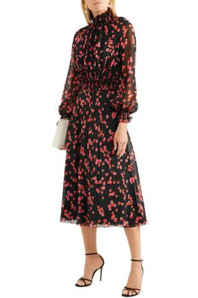 Giambattista Valli Cropped Shirred Floral-print Silk-chiffon Blouse In Black