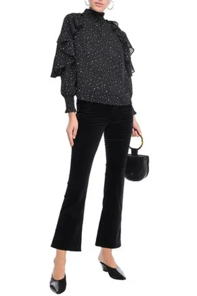 J Brand Velvet Mid-rise Kick-flare Pants In Black