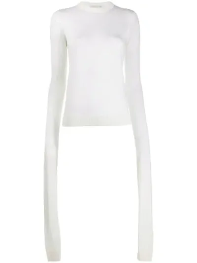 Coperni Wool Knit Sweater W/ Extended Sleeves In White