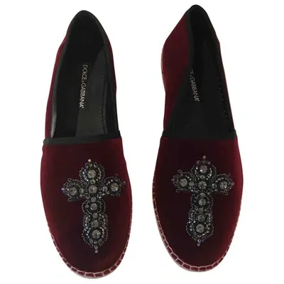 Pre-owned Dolce & Gabbana Velvet Flats In Burgundy