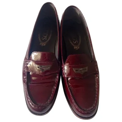 Pre-owned Tod's Burgundy Patent Leather Flats