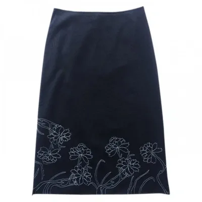 Pre-owned Donna Karan Dkny Pure  Black Cotton Embroidered Midi Skirt