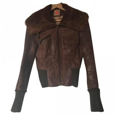 Pre-owned Hugo Boss Leather Jacket In Brown