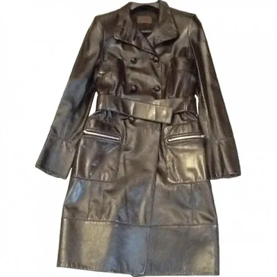 Pre-owned Loewe Leather Coat In Black