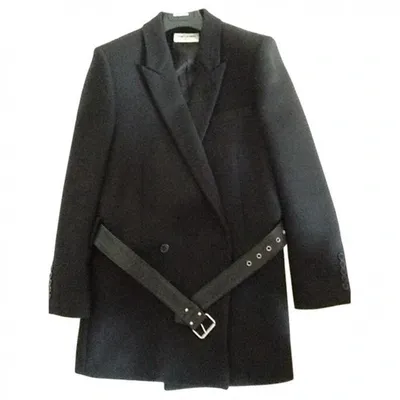 Pre-owned Saint Laurent Wool Cardi Coat In Black