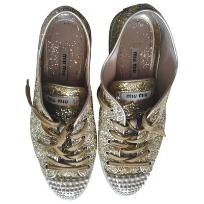 Pre-owned Miu Miu Leather Trainers In Gold