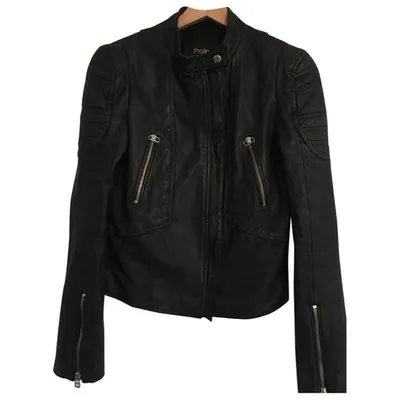 Pre-owned Maje Leather Biker Jacket In Black