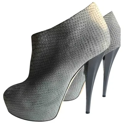 Pre-owned Giuseppe Zanotti Leather Open Toe Boots In Grey