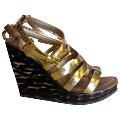 Pre-owned Miu Miu Leather Sandals In Gold