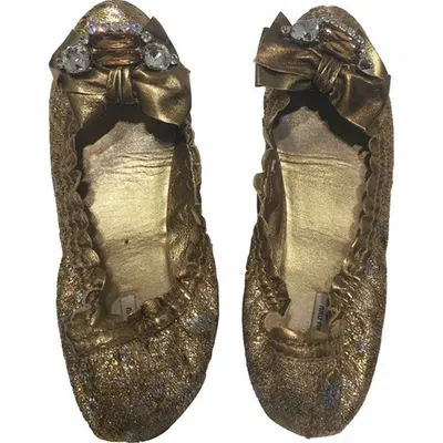 Pre-owned Miu Miu Cloth Ballet Flats In Gold