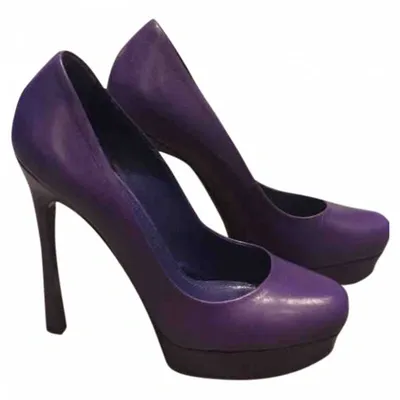 Pre-owned Saint Laurent Trib Too Leather Heels In Purple