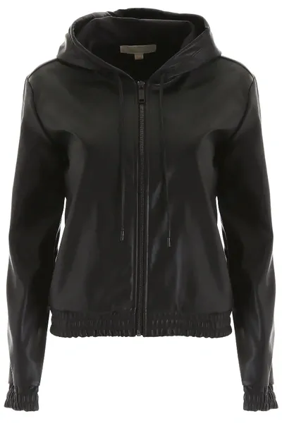 Michael Michael Kors Faux Leather Hoodie In Black