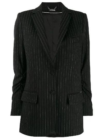 Styland Pinstripe Ruched Sleeve Blazer In Black