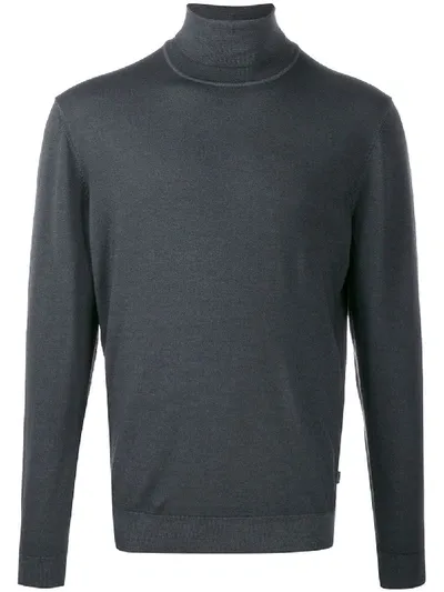 Hugo Boss Roll Neck Fitted Sweater In Grey