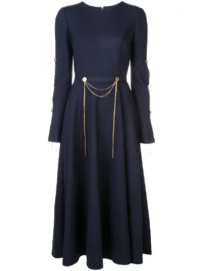 Oscar De La Renta Chain-embroidered Cocktail Dress In Blue