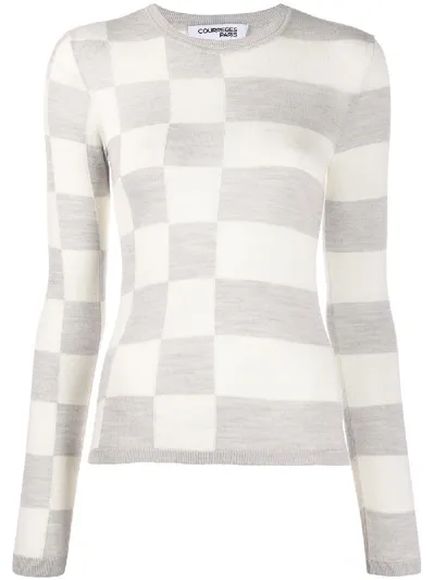 Courrèges Asymmetric Pattern Crew Neck Sweater In Neutrals