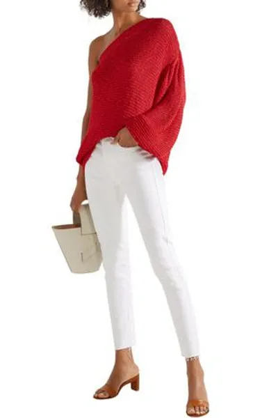 Stella Mccartney One-shoulder Crochet-knit Sweater In Red