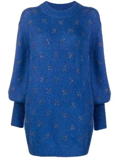 John Richmond Rhinestone-embellished Logo Jumper In Blue