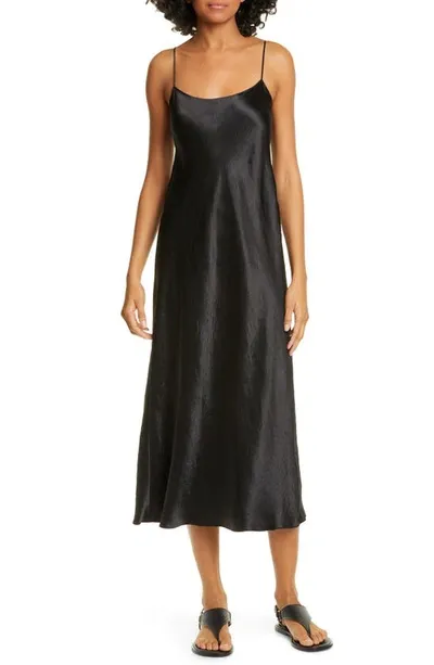 Vince Black Hammered Satin Slip Dress