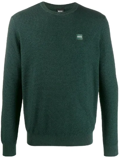 Hugo Boss Logo Patch Knitted Jumper In Green