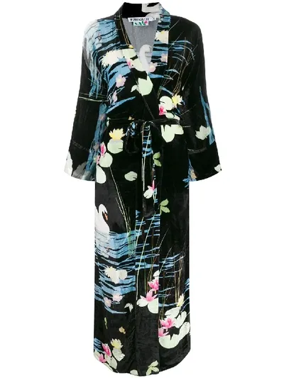 Bernadette Peignoir Swan-print Robe Dress In Black