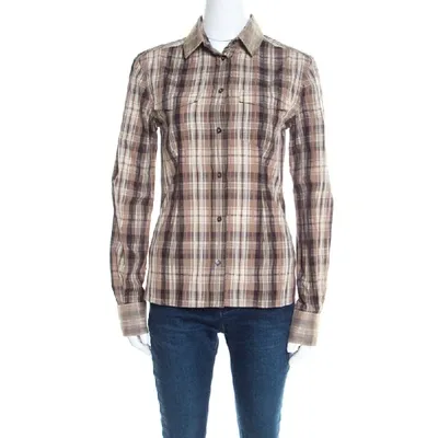 Pre-owned Dolce & Gabbana Brown Checked Cotton Organza Trim Shirt S