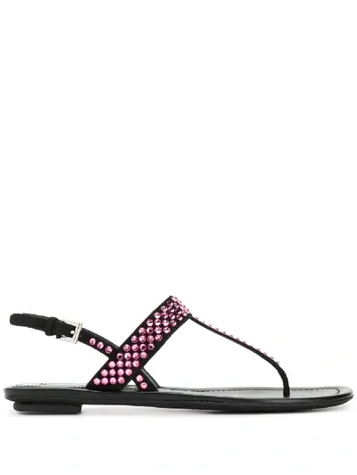 Prada Crystal Embellished Sandals In Black