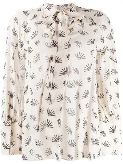 Luisa Cerano Pussybow Embroidered Blouse In Neutrals