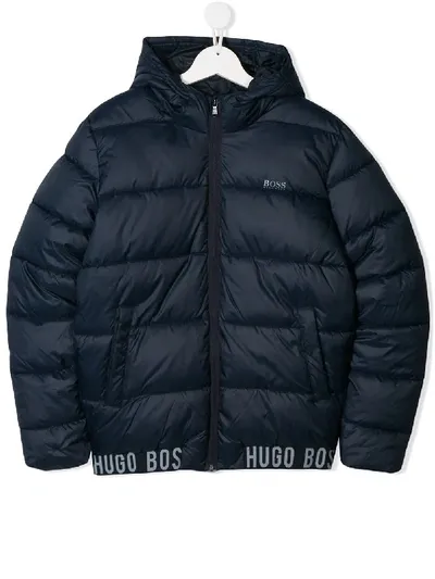 Hugo Boss Teen Logo Band Puffer Jacket In Blue