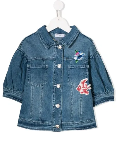 Monnalisa Kids' Little Mermaid Embroidered Denim Jacket In Blue