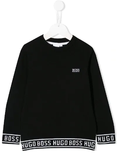 Hugo Boss Kids' Logo Trim Sweater In Black