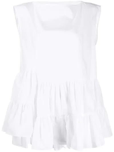 Mm6 Maison Margiela Ruffled Hem Tank Top In White