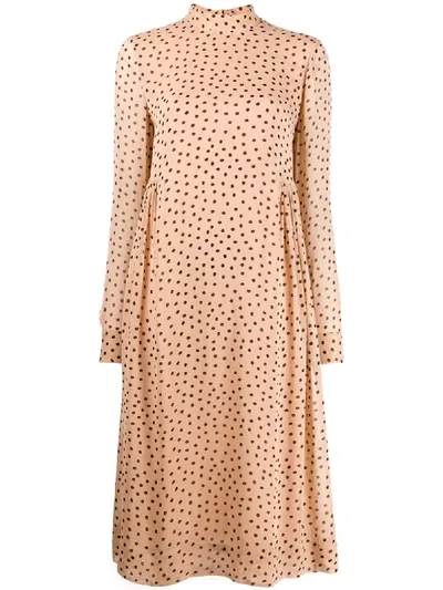 Ganni Polka Dot Smock Dress In Neutrals